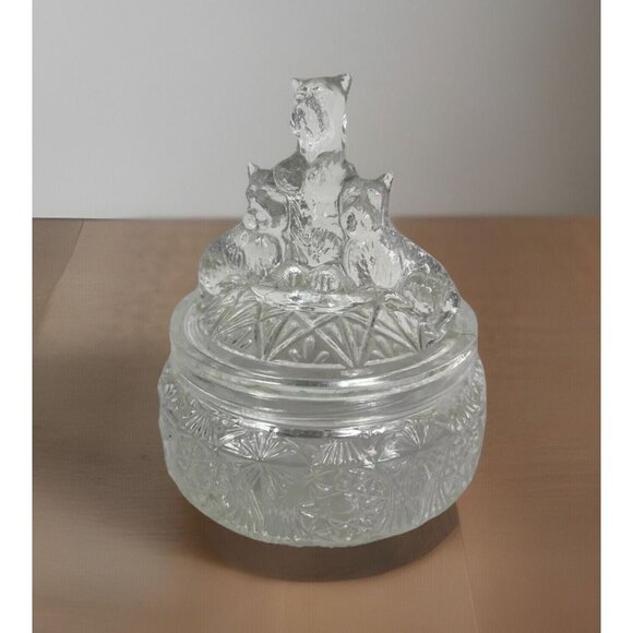 Vintage LE Smith 1930s Crystal Glass Scottish Terrier Powder Jar Container Mint - Picture 1 of 7